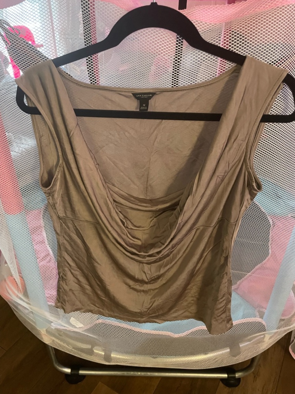 Ann Taylor Taupe Cowl Neck Sleeveless Top